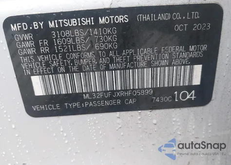 2024 Mitsubishi Mirage G4 Es z USA, uszkodzony, nr VIN ML32FUFJXRHF05899
